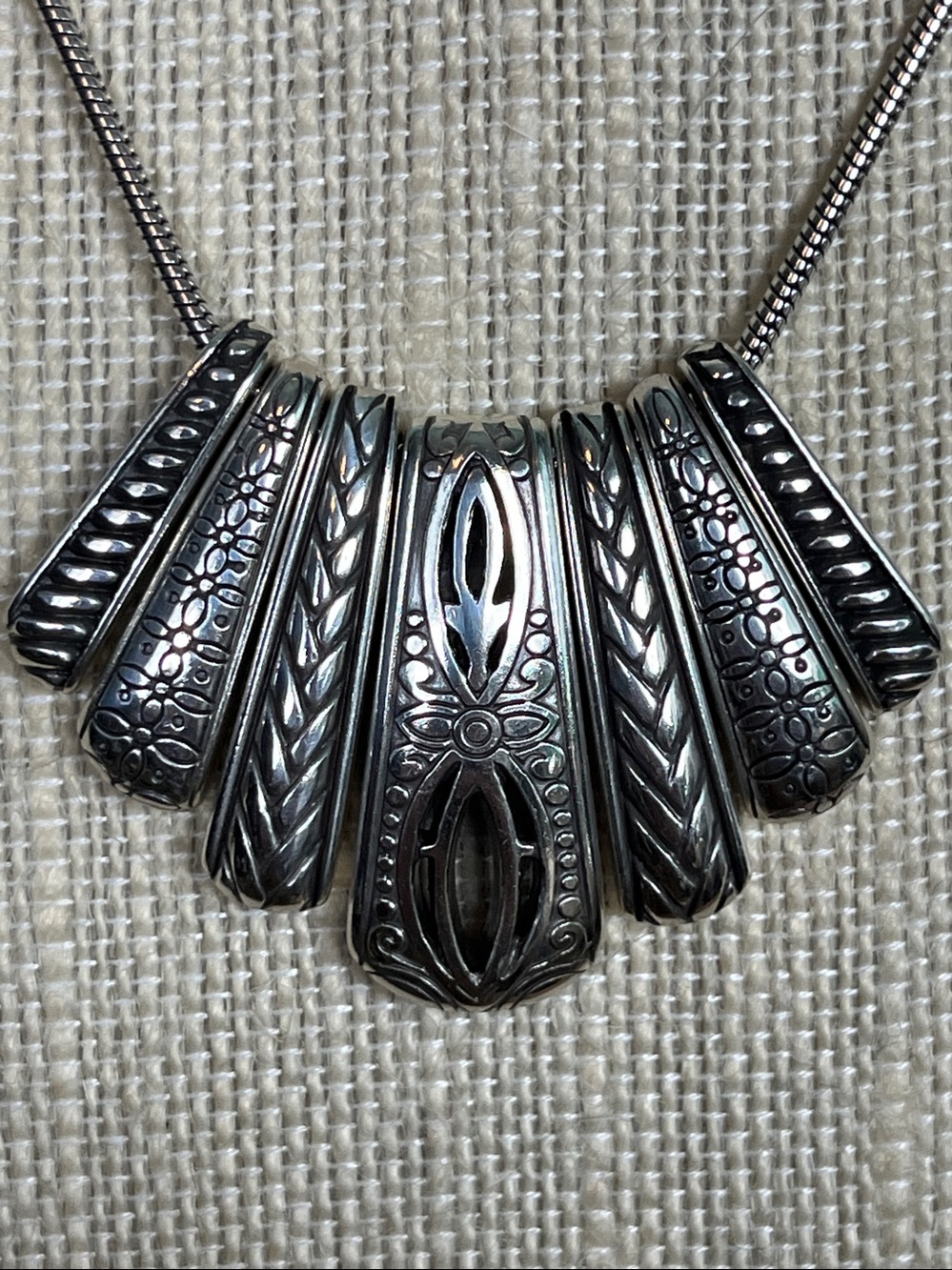 Brighton Andorra Necklace 16.5 - 18.5"   Silver plated necklace.  Bib collar